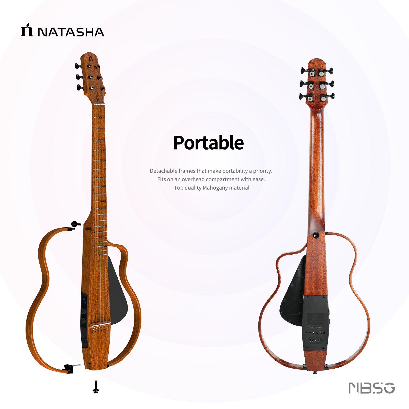 NBSG Steel Smart/Silent Guitar - Bamboo Black