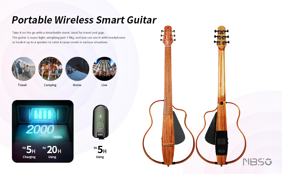 NBSG Steel Smart/Silent Guitar - Bamboo Black