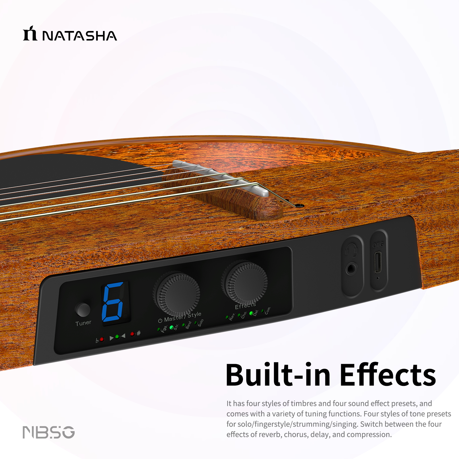 NBSG Steel Smart/Silent Guitar - Bamboo Black