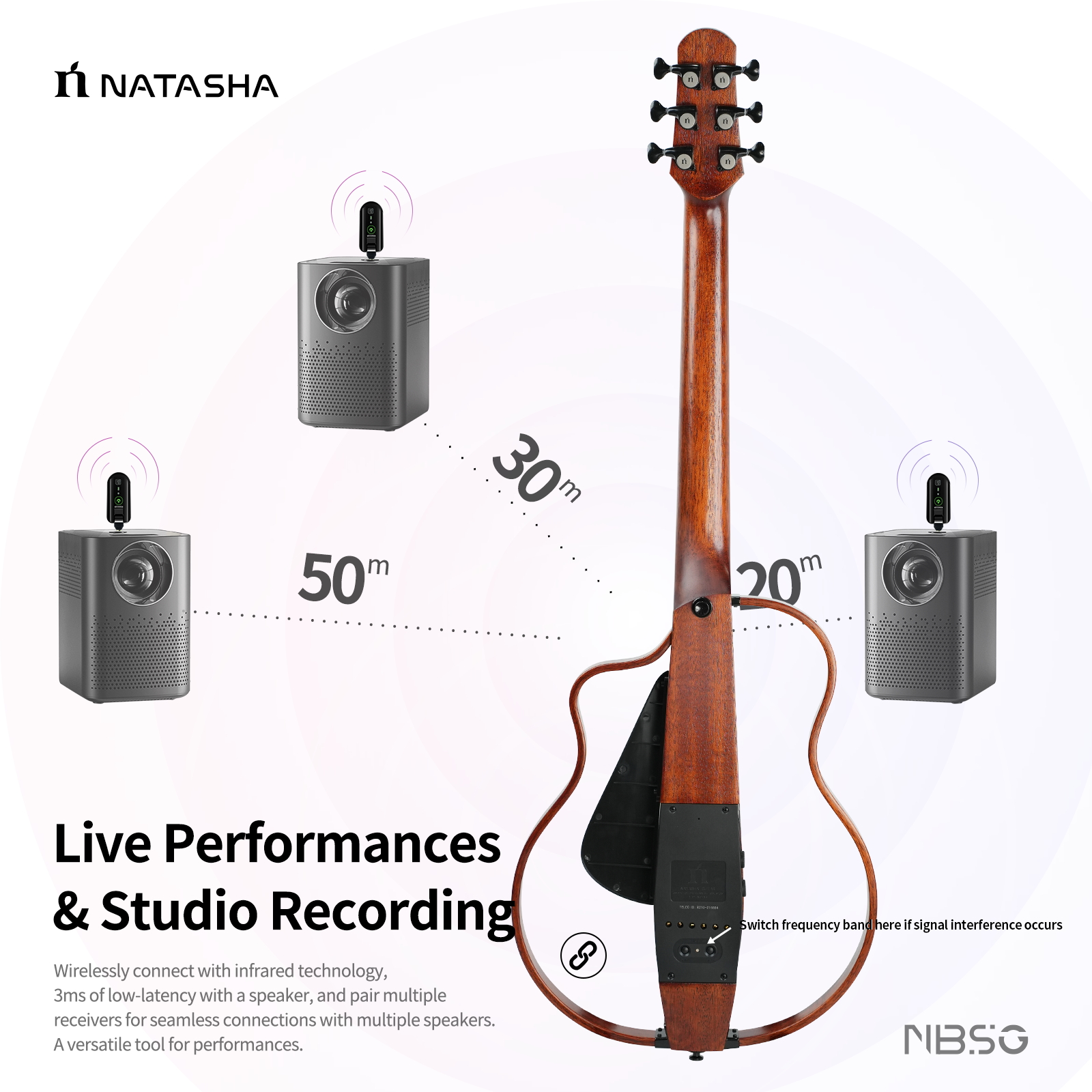 NBSG Steel Smart/Silent Guitar - Bamboo Black