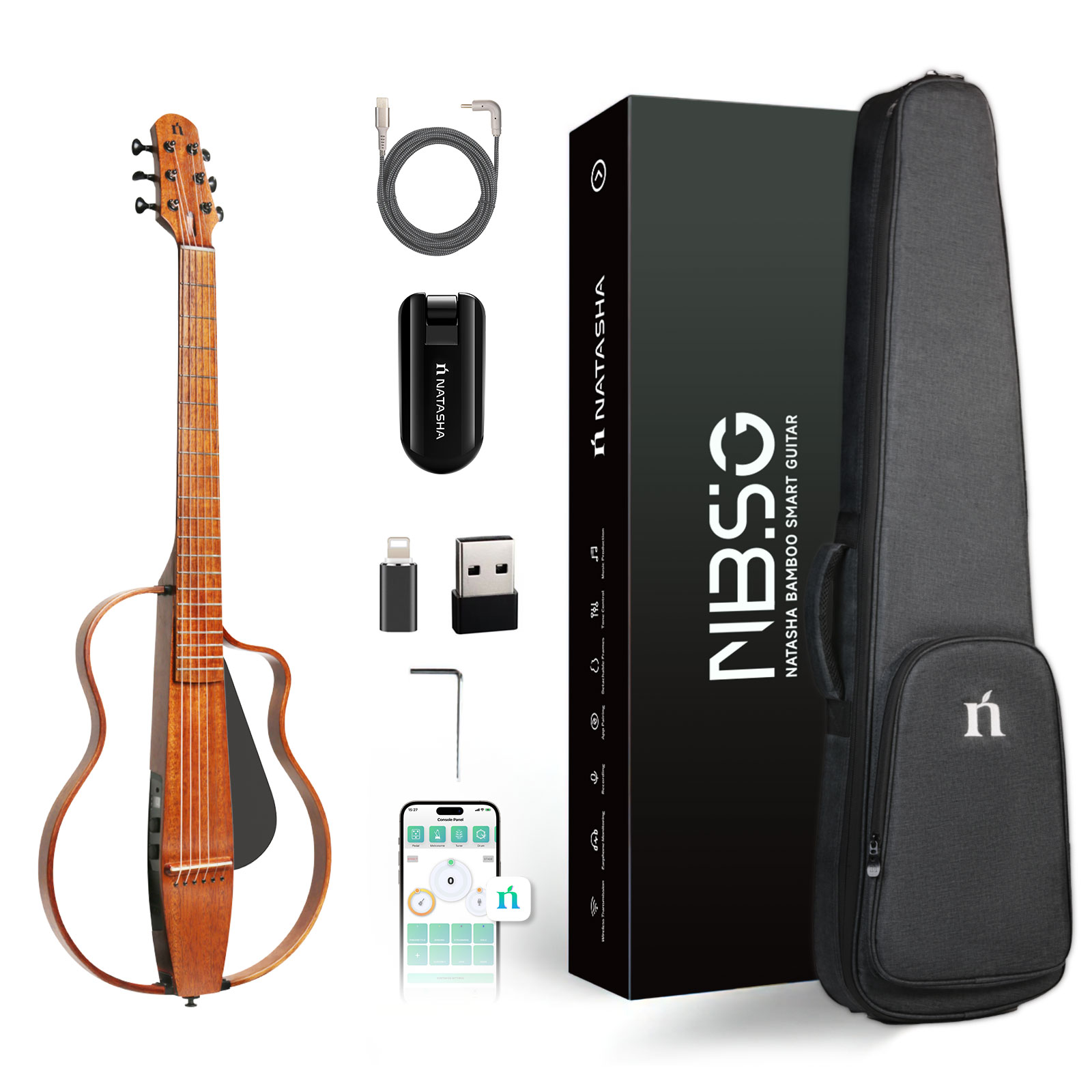 NBSG Steel Smart/Silent Guitar - Bamboo Black